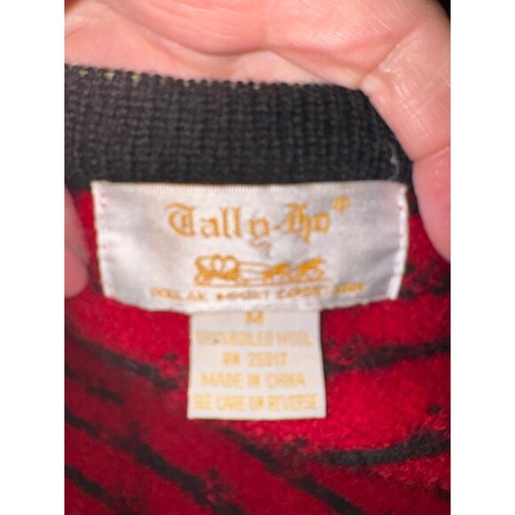 Vintage Tally H0 100% Boiled Wool Button Chunky Knit Cardigan Sweater Red Floral - Picture 5 of 12